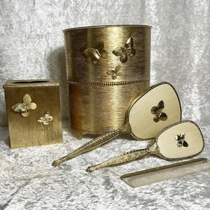 Stylebuilt Hollywood Regency Butterfly Bathroom Set Of 6pc Gold Tone Metal 1950s